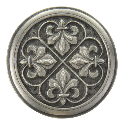 Notting Hill, Chateau, Fleur-de-Lis, 1 3/8" Round Knob, Antique Pewter