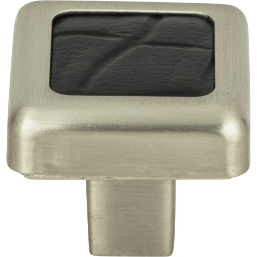 Atlas Homewares, Paradigm, 1 1/4" Square Knob, Brushed Nickel and Black Croc Leather