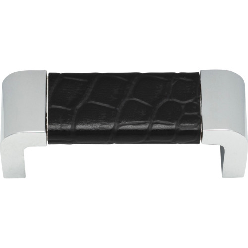 Atlas Homewares, Paradigm, 3" Curved Pull, Polished Chrome and Black Croc Leather