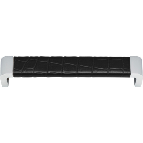 Atlas Homewares, Paradigm, 6 5/16" (160mm) Curved Pull, Polished Chrome and Black Croc Leather