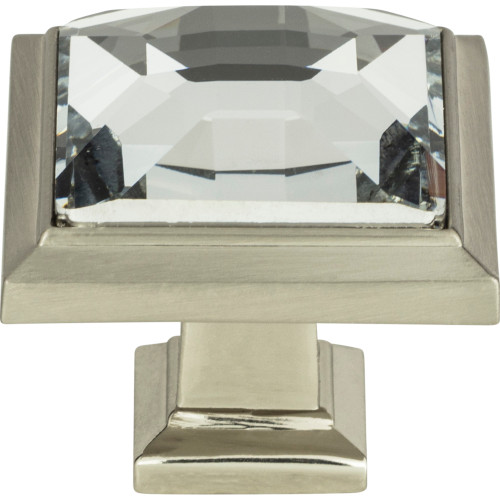 Atlas Homewares, Legacy Crystal, 1 5/16" Square Knob, Crystal with Brushed Nickel