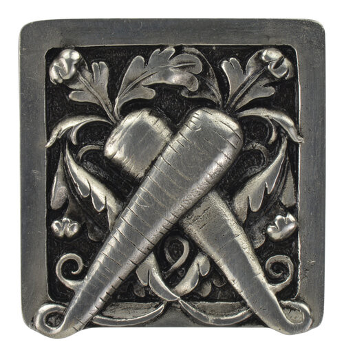 Notting Hill, Kitchen Garden, Leafy Carrot, 1 1/2" Square Knob, Brilliant Pewter