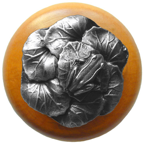 Notting Hill, Lodge and Nature, Leap Frog, 1 1/2" Round Wood Knob, Antique Pewter with Maple Wood Finish