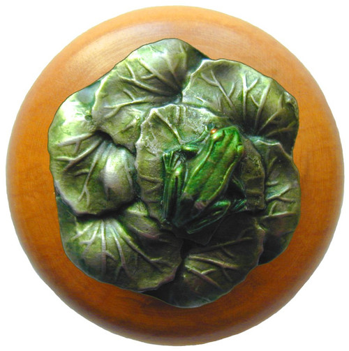 Notting Hill, Lodge and Nature, Leap Frog, 1 1/2" Round Wood Knob, Hand-Tinted Antique Pewter with Maple Wood Finish