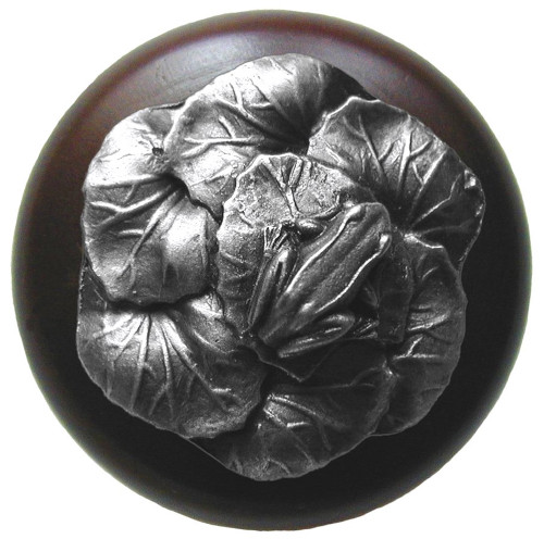 Notting Hill, Lodge and Nature, Leap Frog, 1 1/2" Round Wood Knob, Antique Pewter with Dark Walnut Wood Finish