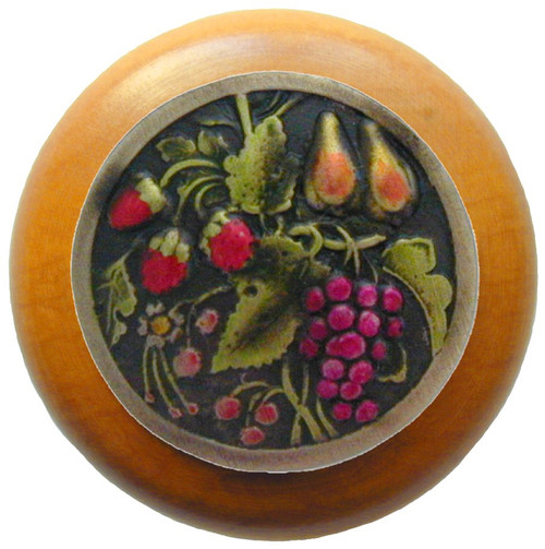 Notting Hill, Tuscan, Tuscan Bounty, 1 1/2" Round Wood Knob, Hand-Tinted Antique Brass with Maple Wood Finish