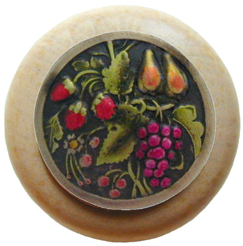 Notting Hill, Tuscan, Tuscan Bounty, 1 1/2" Round Wood Knob, Hand-Tinted Antique Brass with Natural Wood Finish