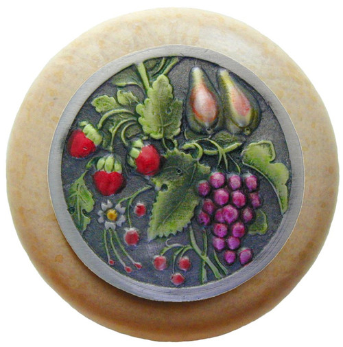 Notting Hill, Tuscan, Tuscan Bounty, 1 1/2" Round Wood Knob, Hand-Tinted Antique Pewter with Natural Wood Finish