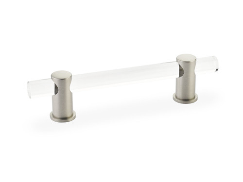 Schaub and Company, Lumiere, 4" Bar Pull, Clear Acrylic and Satin Nickel