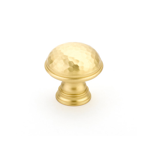 Schaub and Company, Atherton, 1 1/4" Hammered, Plain Edge Round Knob, Satin Brass