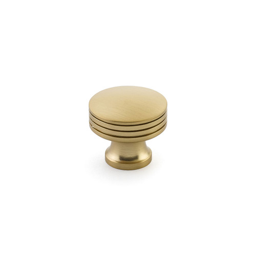 Schaub and Company, Menlo Park, 1 1/4" Ringed Edge Round Knob, Signature Satin Brass