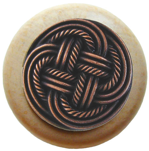 Notting Hill, Beach and Pastimes, Classic Weave, 1 1/2" Round Wood Knob, Antique Copper with Natural Wood Finish