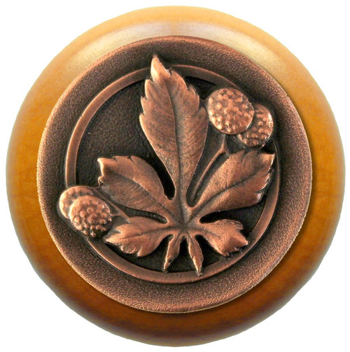 Notting Hill, Woodland, Horse Chestnut, 1 1/2" Round Wood Knob, Antique Copper with Maple Wood Finish