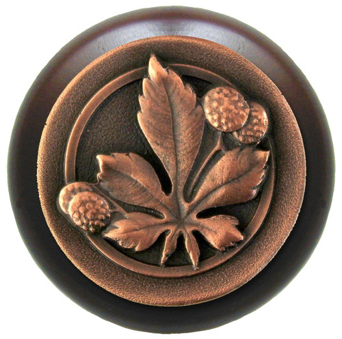 Notting Hill, Woodland, Horse Chestnut, 1 1/2" Round Wood Knob, Antique Copper with Dark Walnut Wood Finish