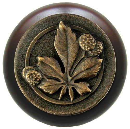 Notting Hill, Woodland, Horse Chestnut, 1 1/2" Round Wood Knob, Dark Brass with Dark Walnut Wood Finish