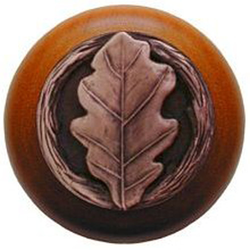 Notting Hill, Woodland, Oak Leaf, 1 1/2" Round Wood Knob, Antique Copper with Cherry Wood Finish