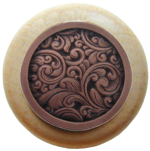 Notting Hill, Classic, Saddleworth, 1 1/2" Round Wood Knob, Antique Copper with Natural Wood Finish