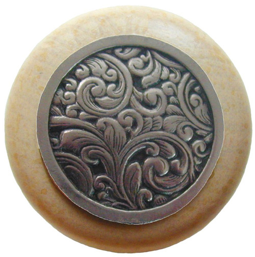 Notting Hill, Classic, Saddleworth, 1 1/2" Round Wood Knob, Brite Nickel with Natural Wood Finish