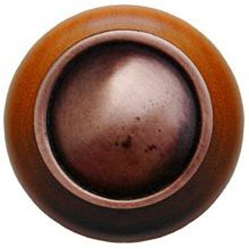 Notting Hill, Classic, Plain Dome Wood, 1 1/2" Round Knob, Antique Copper with Cherry Wood