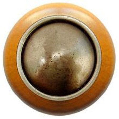 Notting Hill, Classic, Plain Dome Wood, 1 1/2" Round Knob, Antique Brass with Maple Wood