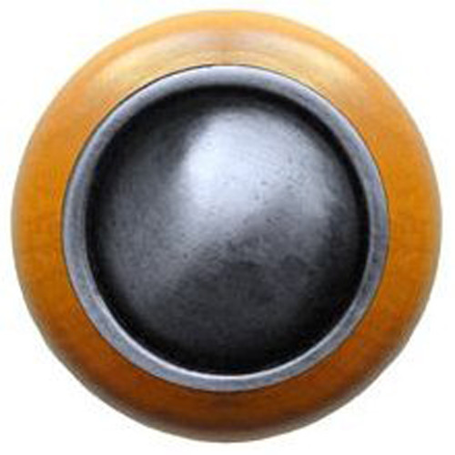 Notting Hill, Classic, Plain Dome Wood, 1 1/2" Round Knob, Antique Pewter with Maple Wood