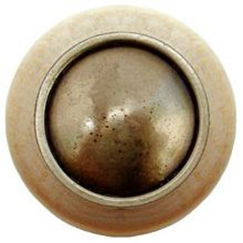 Notting Hill, Classic, Plain Dome Wood, 1 1/2" Round Knob, Antique Brass with Natural Wood