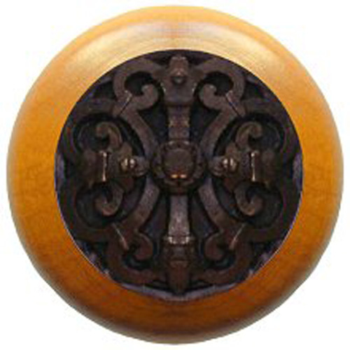 Notting Hill, Chateau, 1 1/2" Round Wood Knob, Dark Brass with Maple Wood Finish