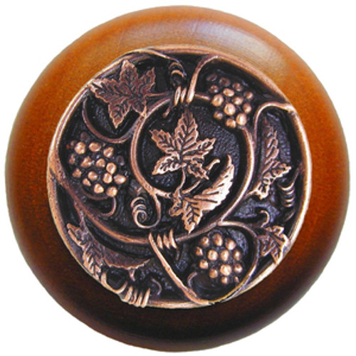 Notting Hill, Tuscan, Grapevines, 1 1/2" Round Wood Knob, Antique Copper with Cherry Wood Finish