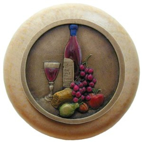 Notting Hill, Tuscan, Best Cellar, 1 1/2" Round Wood Knob, Hand-Tinted Antique Brass with Natural Wood Finish