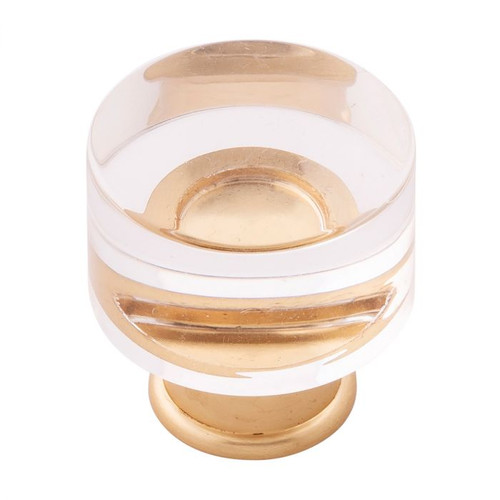 Belwith Hickory, Midway, 1 1/4" Round Knob, Clear Crysacrylic with Brushed Golden Brass
