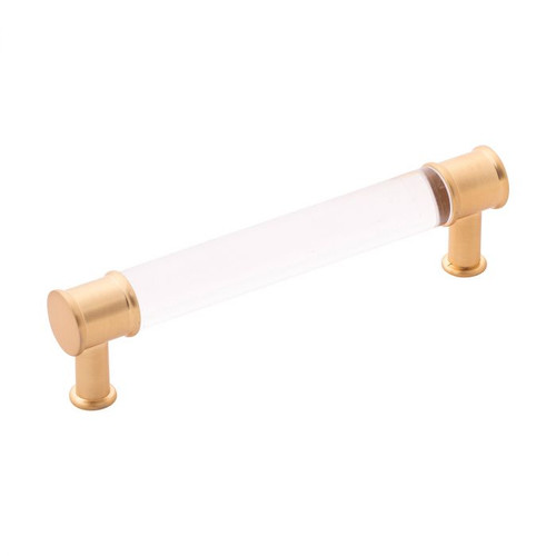Belwith Hickory, Midway, 5 1/16" (128mm) Bar Pull, Clear Crysacrylic with Brushed Golden Brass