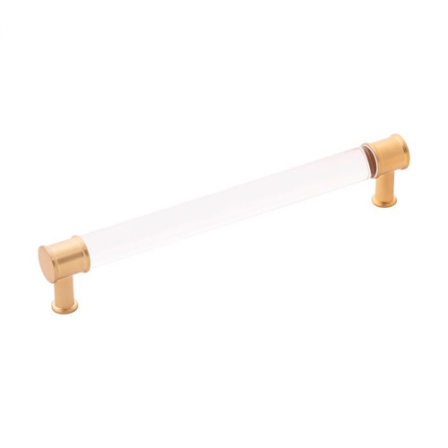 Belwith Hickory, Midway, 7 9/16" (192mm) Bar Pull, Clear Crysacrylic with Brushed Golden Brass