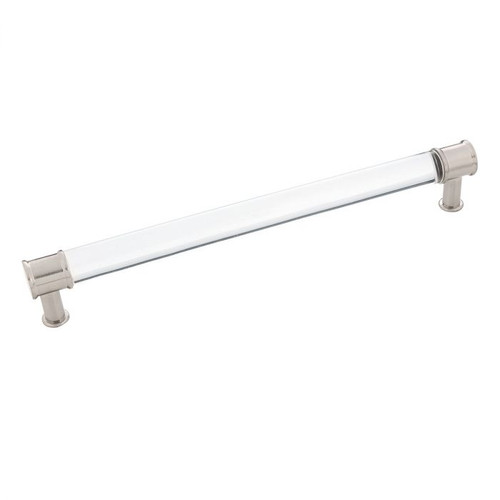 Belwith Hickory, Midway, 8 13/16" (224mm) Bar Pull, Clear Crysacrylic with Satin Nickel
