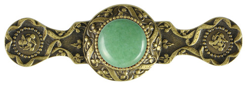 Notting Hill, Jewels, Victorian Jewel, 3" Ornate Pull, Antique Brass with Green Aventurine Natural Stone