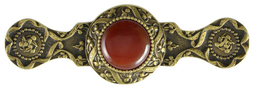 Notting Hill, Jewels, Victorian Jewel, 3" Ornate Pull, Antique Brass with Red Carnelian Natural Stone