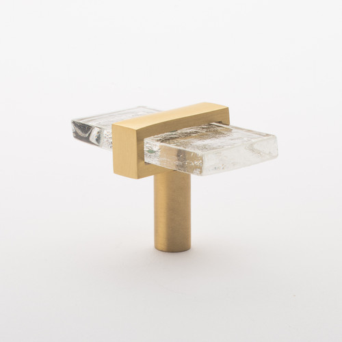Sietto, Adjustable, Rectangle Knob, 2" Overall Length, Clear with Satin Brass Base