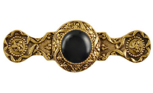 Notting Hill, Jewels, Victorian Jewel, 3" Ornate Pull, 24K Gold Finish with Onyx Natural Stone