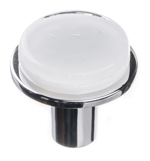 Sietto, Geometric, 1 1/4" Round Knob, White on Round Polished Chrome