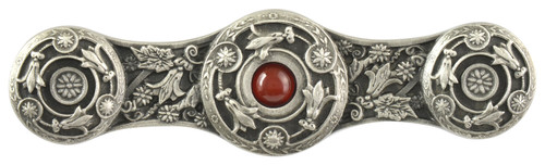 Notting Hill, Jewels, Jeweled Lily, 3" Straight Pull, Antique Pewter with Red Carnelian Natural Stone