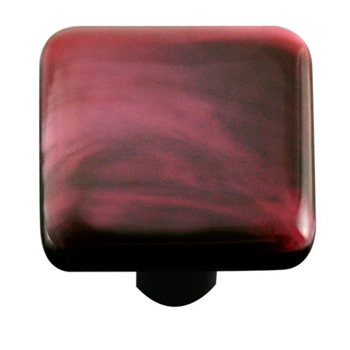 Aquila Art Glass, Swirls, 1 1/2" Square Knob, Dark Cranberry Swirl