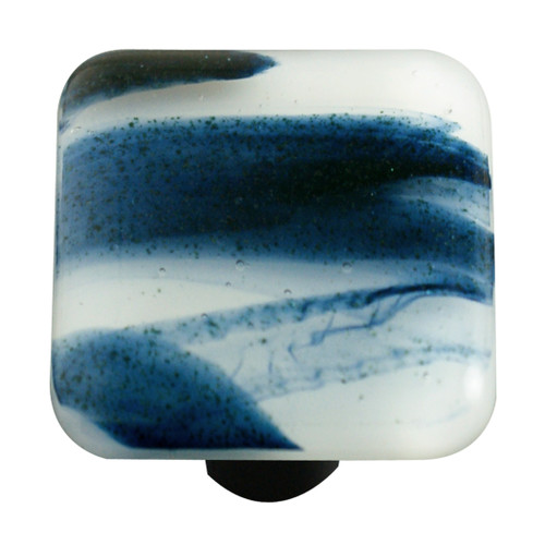 Aquila Art Glass, Swirls, 1 1/2" Square Knob, Metallic Blue Clear Swirl