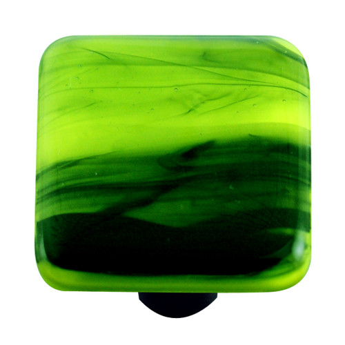 Aquila Art Glass, Swirls, 1 1/2" Square Knob, Black Swirl on Spring Green