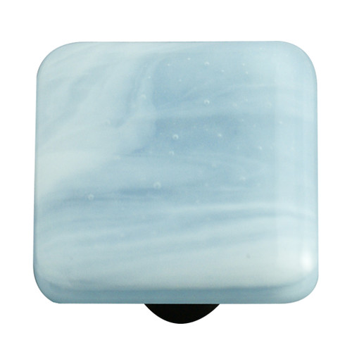 Aquila Art Glass, Swirls, 1 1/2" Square Knob, White Swirl on Powder Blue