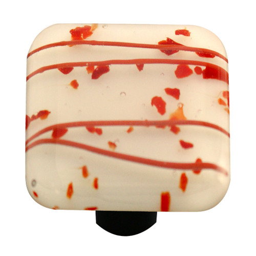 Aquila Art Glass, Mardi Gras, 1 1/2" Square Knob, Red and White