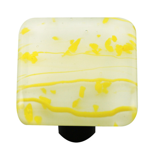 Aquila Art Glass, Mardi Gras, 1 1/2" Square Knob, Yellow and White