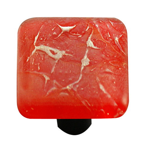 Aquila Art Glass, Metallic, 1 1/2" Square Knob, Fractures Brick Red
