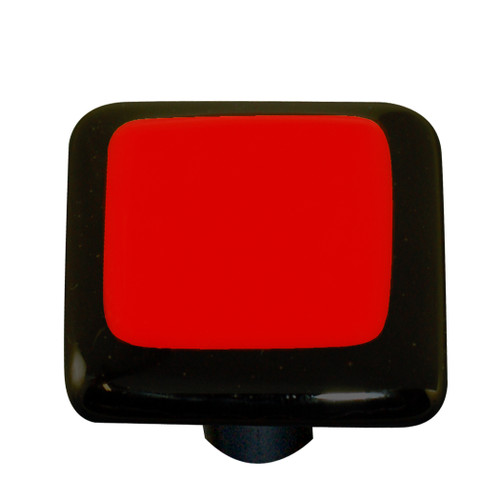 Aquila Art Glass, Borders, 1 1/2" Square Knob, Black Border Brick Red