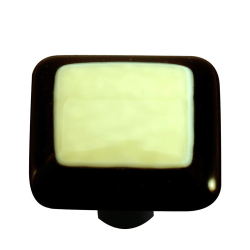 Aquila Art Glass, Borders, 1 1/2" Square Knob, Black Border French Vanilla