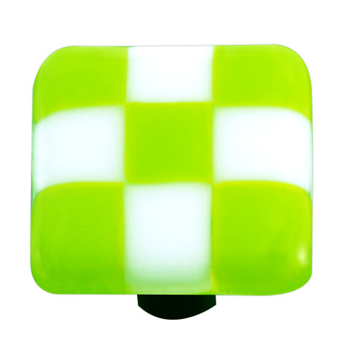 Aquila Art Glass, Lil Squares, 1 1/2" Square Knob, Spring Green White Squares