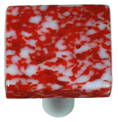 Aquila Art Glass, Granite, 1 1/2" Square Knob, Red and White